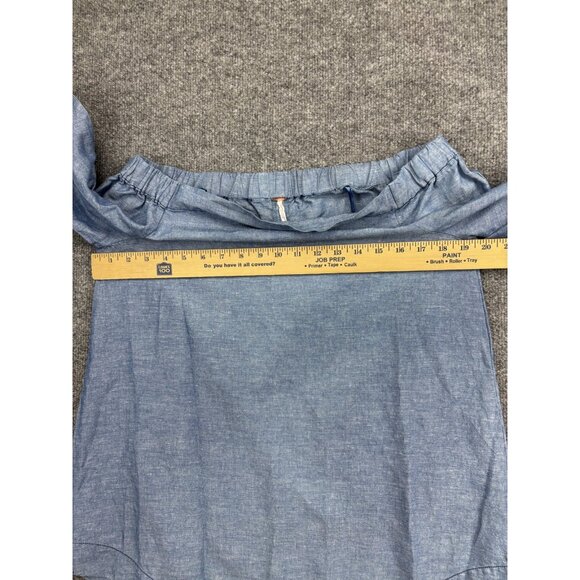 Free People Off Shoulder Blouse Womens XS Chambray Linen Cotton Tie 3/4 Sleeve - Picture 5 of 8